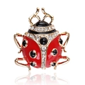 Modieuze rood-zwarte lieveheersbeestje broche met gouden rand en glanzende strasstenen - Rood Lieveheersbeestje (xz4815A)