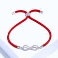 Bracciale infinito intrecciato rosso con pietre di zircone e chiusura regolabile - Cordino Rosso Argento