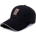 Black cotton baseball cap with sandwich brim and square brown leather EDIKO patch - Adjustable / Black with White Brim