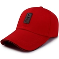 Berretto da baseball rosso con toppa golf in pelle marrone e visiera curva - Regolabile / Rosso