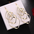 Fashion long tassel drop earrings with gold and silver tiered geometric design on gift box - H1046-4 Geometric Two-tone