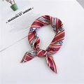 Elegant silk square scarf with red stripes and blue horsebit equestrian print style - Horsebit Stripe Red