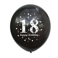 12 inch black 18th birthday latex balloon with white happy birthday print and stars - Black