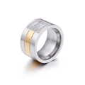 Bredere zweifarbige Titanstahl-Ring mit goldener Mitte und Pavé-gefassten Zirkonia - US 7 / Rosa (KR47978-K)