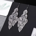 Chic multi-layered hollow leaf tassel earrings in gunmetal finish for women - E1498-3 Hollow Leaf