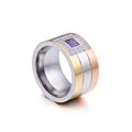 Three-tone wide titanium ring with square purple gemstone and pavé zircon accents - US 7 / Tri-color Stitching Purple Stone (KR47994-K)