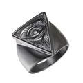 Anillo vintage de acero de titanio con grabado del ojo de la providencia triángulo - US 7 / Negro