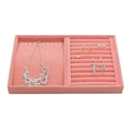 Pink velvet jewelry display tray with necklace slots and ring compartments - Dual-Use Tray