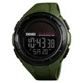 Solar powered digital sports watch with army green strap and black bezel design - Army Green