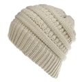 Chunky cable knit beanie in cream beige color for winter warmth and comfort - Beige