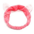 Detail of pink coral fleece elastic headband with soft white cat ears for face washing - Coral Pink