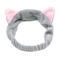 Cute grey plush cat ear headband with pink inner ears for washing face and makeup - Gray