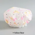 Waterproof shower cap for women featuring yellow cartoon bear and white lace elastic band - Yellow Bear