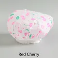 Bonnet de douche imperméable pour femmes avec motif cerises roses et bordure en dentelle - Cerise Rouge