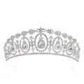 Corona da sposa argentata con cristalli rotondi e a goccia su sfondo bianco lucido - Argento/Strass Trasparente