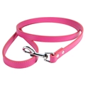 Pink PU leather pet leash with silver metal snap hook and durable rivet handle design - Rose Red