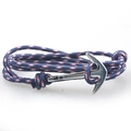 Bracelet ancre tissé à la main avec fermoir argenté en motif rouge blanc et bleu - Bleu Foncé Rouge et Blanc
