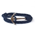 Navy blue nylon rope bracelet with silver anchor clasp featuring Vikings engraving - Dark Blue with White Dots