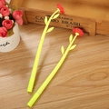 Creative red camellia flower pens with yellow stems on a wooden table, 2 pieces - Yellow Stem-Red Flower / 0.5mm Black Gel Pen