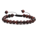 Detail of red tiger eye stone beaded bracelet with adjustable black braided rope cord - Red Tiger Eye
