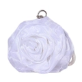 Elegant white 3D satin rose evening clutch bag with metal ring and woven strap details - Pure White