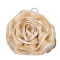 Detailed view of champagne silk organza 3D rose flower with silver metal hanging loop - Apricot