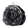 3D satin rose evening clutch bag with black-grey gradient and woven handle - Black and Gray