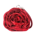 Elegant red silk rose evening clutch bag with woven handle for weddings and parties - Mixed Red