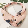 Pink fabric twisted headband with vintage cartoon illustration and elastic back band - Pink Beauty