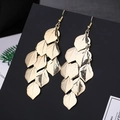 Elegant gold layered leaf tassel drop earrings with brushed metal finish and hook style - H4557 Brushed Leaf Layered