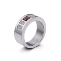 Men's titanium steel ring with square red zircon and brushed silver finish - US 8 / Brown