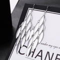 Silver long leaf tassel earrings with frosted metal texture and classic ear hooks - H4302 Silver Leaf Tassel