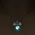 Luminous dragon pendant necklace with a glowing blue bead and silver metal finish - Blue-Green Dragon
