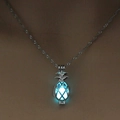 Luminous pineapple cage necklace with glowing blue bead on a silver chain - Blue-Green Pineapple