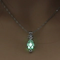 Luminous pineapple pendant necklace with green glow-in-the-dark cage and silver chain - Yellow Green Pineapple