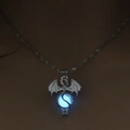 Luminous dragon cage necklace with blue glowing bead and silver twisted rope chain - Sky Blue Dragon
