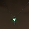 Luminous heart key pendant necklace with wings in silver finish glowing green light - Yellow-Green Key