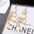 Chic gold layered round discs tassel earrings with textured matte finish and fishhook - H4523 Trapezoid Round Disk