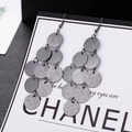 Matte gun-black tiered metal disc earrings with a fringe dangle design and fish hooks - E1504-3 Glitter Round Disk