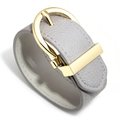 Minimalist grey faux leather bracelet with gold D-ring buckle and pebble grain texture - Gray