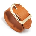 Minimalist brown lychee pattern leather bracelet with a gold metal buckle on white background - Brown