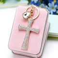 Exquisite gold cross keychain with rhinestones and a pear-shaped gem pendant - Single OPP Bag Packaging / Cross