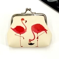 Close-up of flamingo print on canvas coin purse with silver metal clasp closure - Flamingo Pattern 10