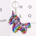 Colorful sequined unicorn keychain with shiny reversible scales and silver metal ring - Colorful