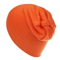 Detail of bright orange knit slouchy beanie for kids with fine stitching and soft texture - Orange