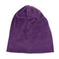 Dark purple slouchy cotton knitted beanie hat for kids in a soft minimalist winter style - Purple White