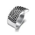 Vintage stainless steel wing ring for men featuring detailed feather textures and punk style - US 7 / Steel Color (26104)