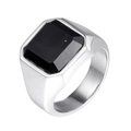 Anillo de sello vintage de acero inoxidable para hombre con gran gema negra cuadrada - US 7 / Color Acero Gema Negra