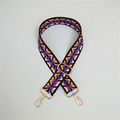 Adjustable wide woven bag strap with colorful geometric patterns and gold lobster clasps - Silver Clasp / Black Scalloped Edge