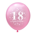 Pink latex balloon detail with 18th birthday print and happy birthday star patterns - Pink